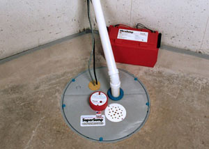 A sump pump system with a battery backup system installed in Two Rivers