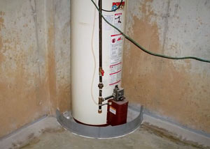 A water heater in West Bend that's been protected by the FloodRing and a perimeter drain system.