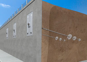 A graphic depiction of a helical wall anchor system installation.