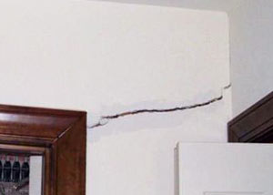 A large drywall crack in an interior wall in Wausau