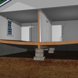 Illustration of a severely sinking crawl space structure.