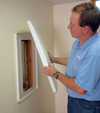 wall anchor covers installed in a foundation repair for a Shawano home.