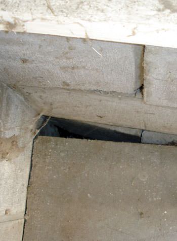 inward rotation of a foundation wall damaged by street creep in a garage in Waupaca