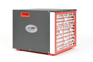 Sedona basement dehumidifier SaniDry Sedona dehumidifier unit installed in a basement